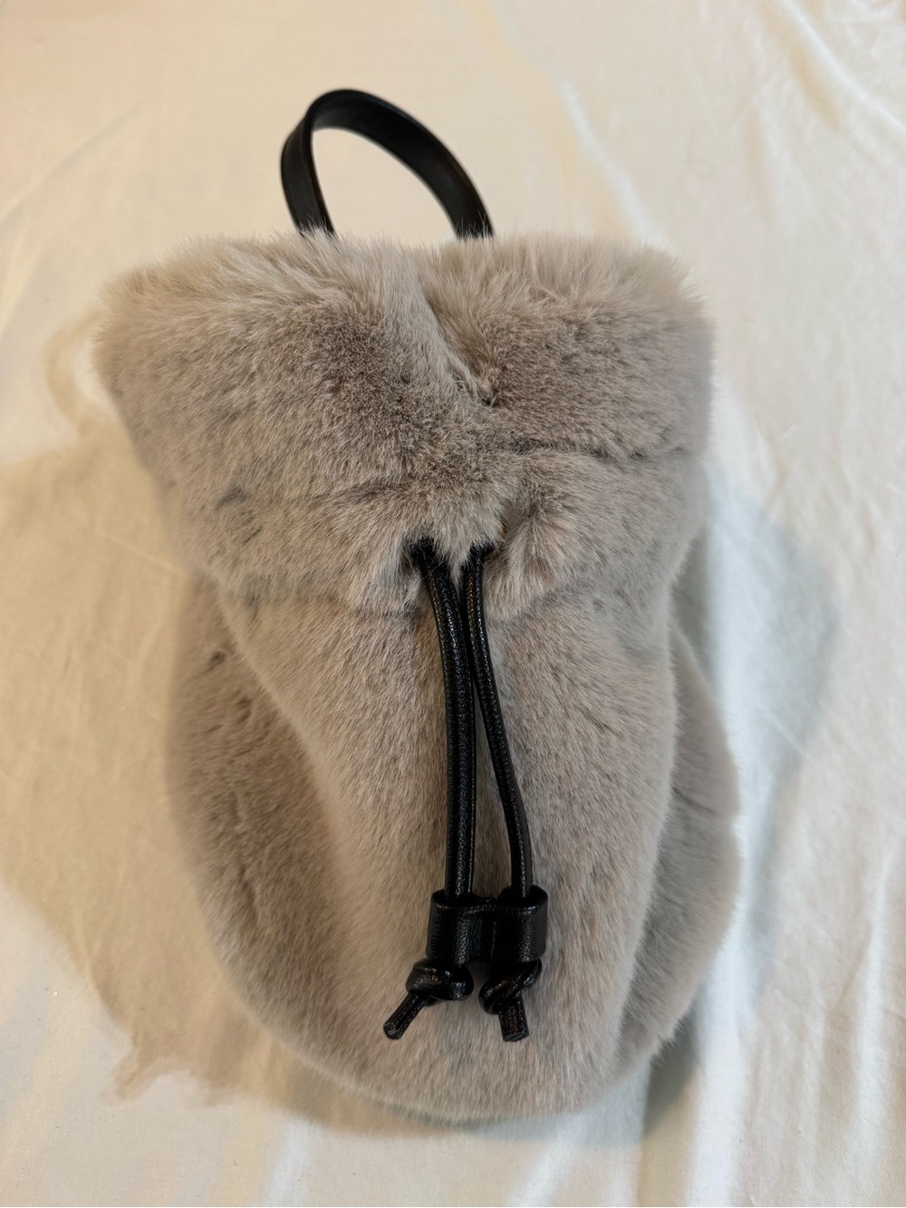 Do Everything in Love Gray Faux Fur Bucket Bag Drawstring Purse